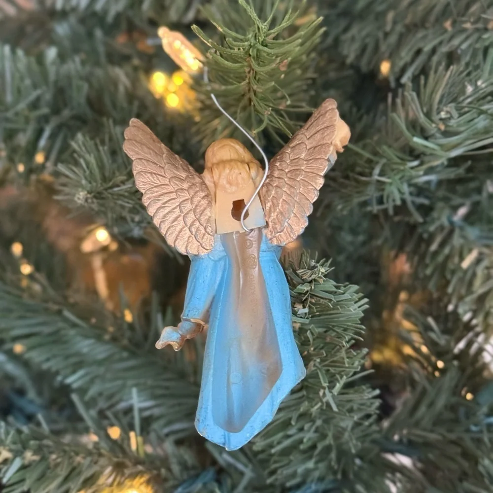 Vintage 1973 Gloria In Excelsis Deo Blue and Gold Angel Christmas Ornament